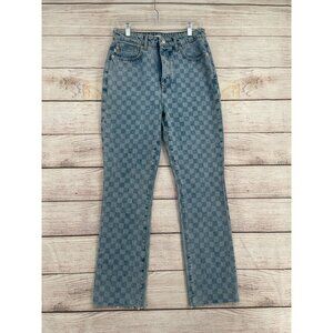 LF Lovers and‎ Friends Reece High Rise Slim Straight Jeans Women's 27 Blue Check